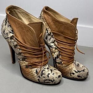 Limited Edition Mimosa Leopard & Beige Leather Booties – Size 7 – Made in Italy